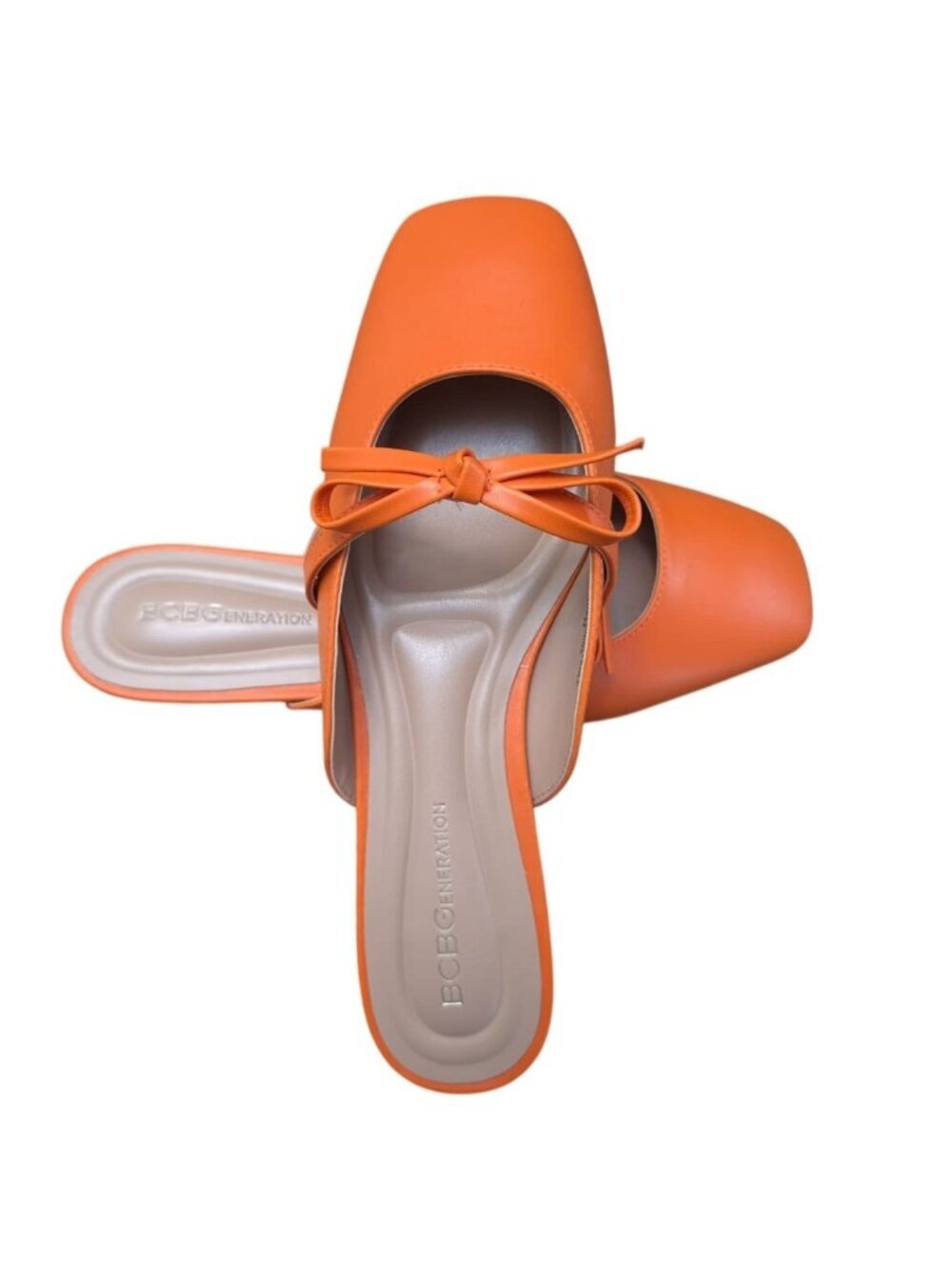 BCBG Generation Orange Slip On Mules Bow Accent Womens 7M Casual Flats.